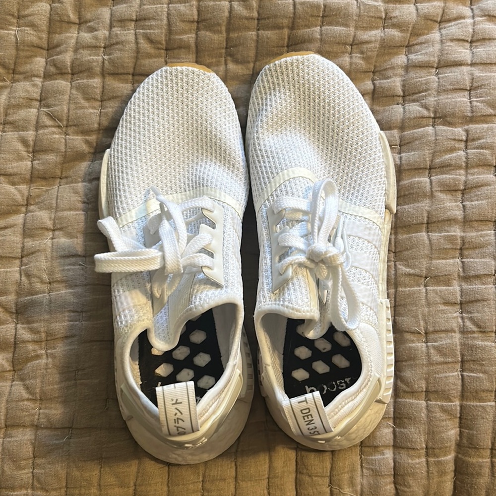 Adidas NMD’s. White, size 8. Lightly worn but look like new.